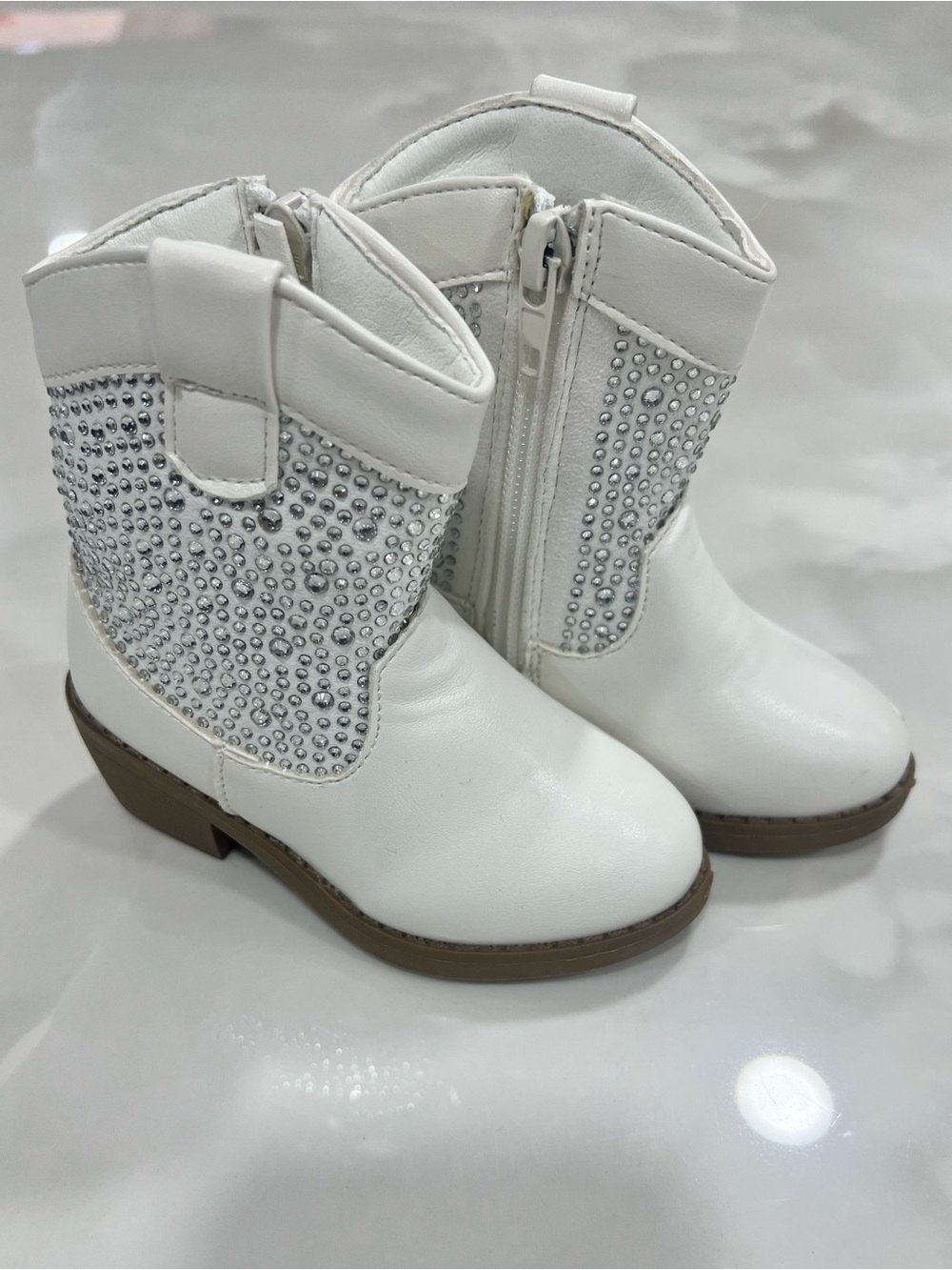 Stepping Stones Toddler White & Rhinestone Western Boots